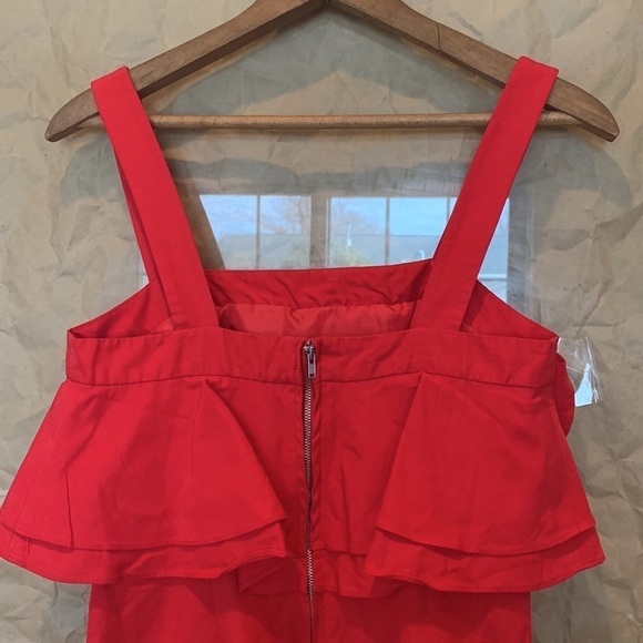 Jill Stuart | Red Frida Ruffle Hem Silk Cotton Blend Pockets Dress NWOT Size 0 - Picture 6 of 11
